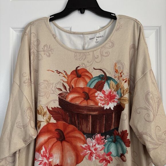 EMILY DANIELS WOMENTS TOPS FALL PUMPKIN SCOOP NECK 3/4 SLEEVE KNIT GLITTER - Picture 6 of 7